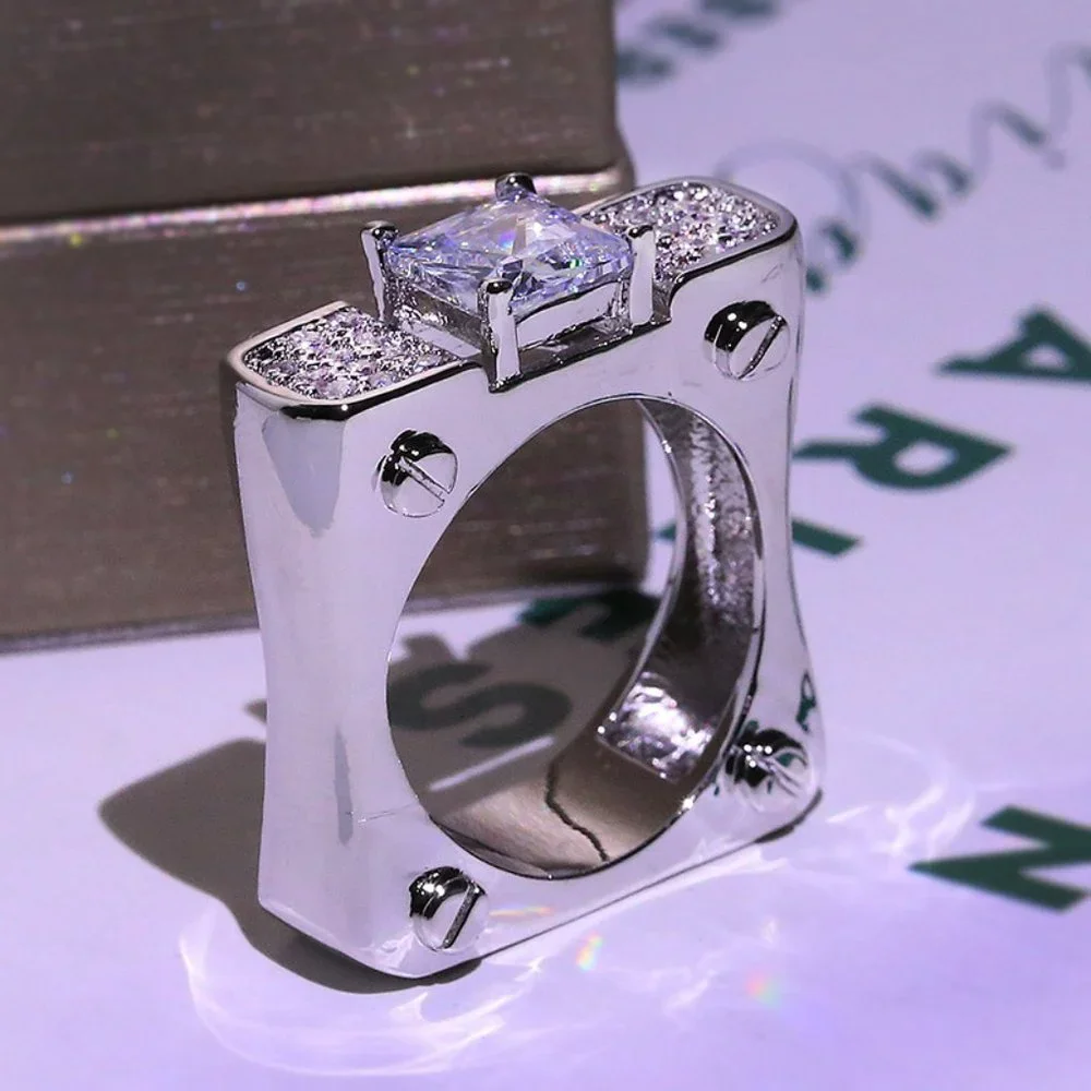 ✨ Punk Refine Cubic Princess Zircon Diamond Filled Ring for Women/Man, PD385